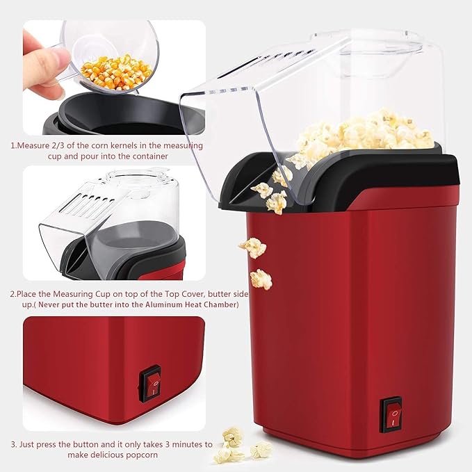 Popcorn Machine Hot air Pop Popper Maker Small Tabletop Home Party Snack